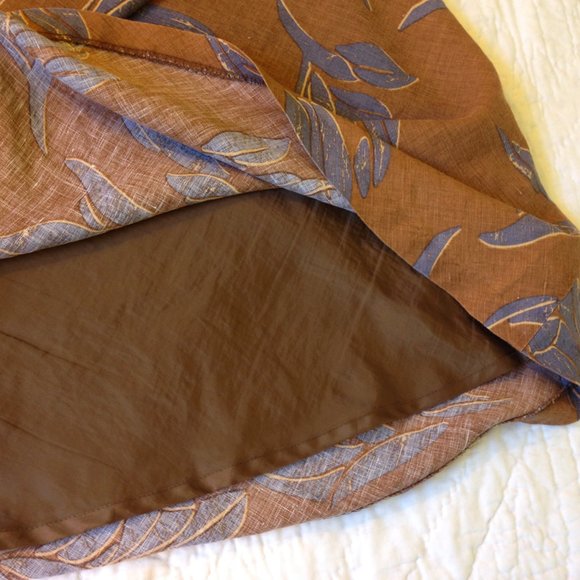 H&M Linen Flared Yoke Skirt Brown & Blue Floral - Picture 8 of 10